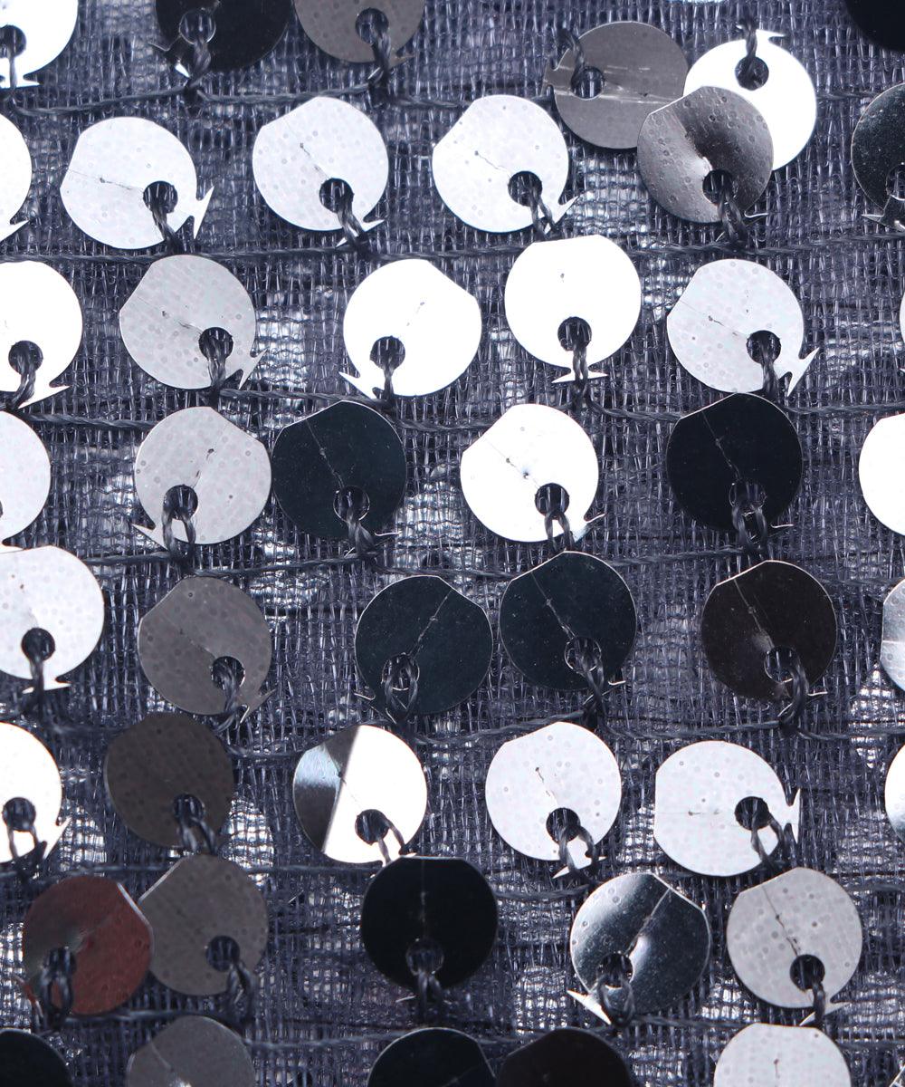 grey sequin net embroidery fabric