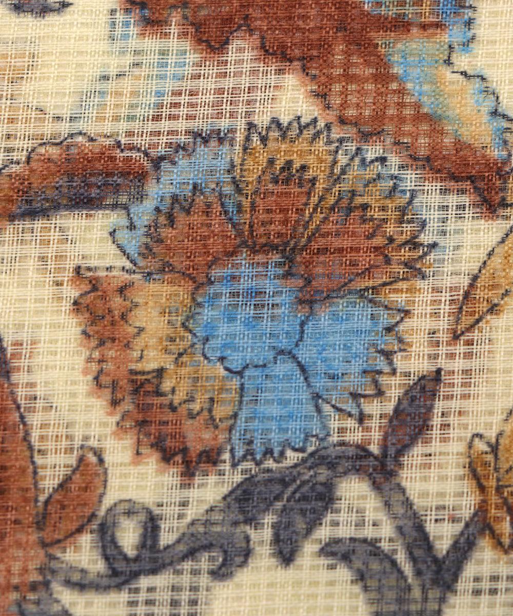 blue kalamkari print kota doria fabric