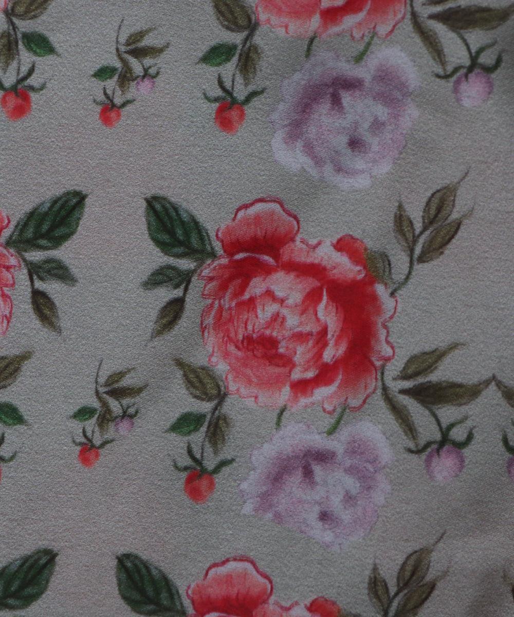 green and pink floral print satin viscose fabric