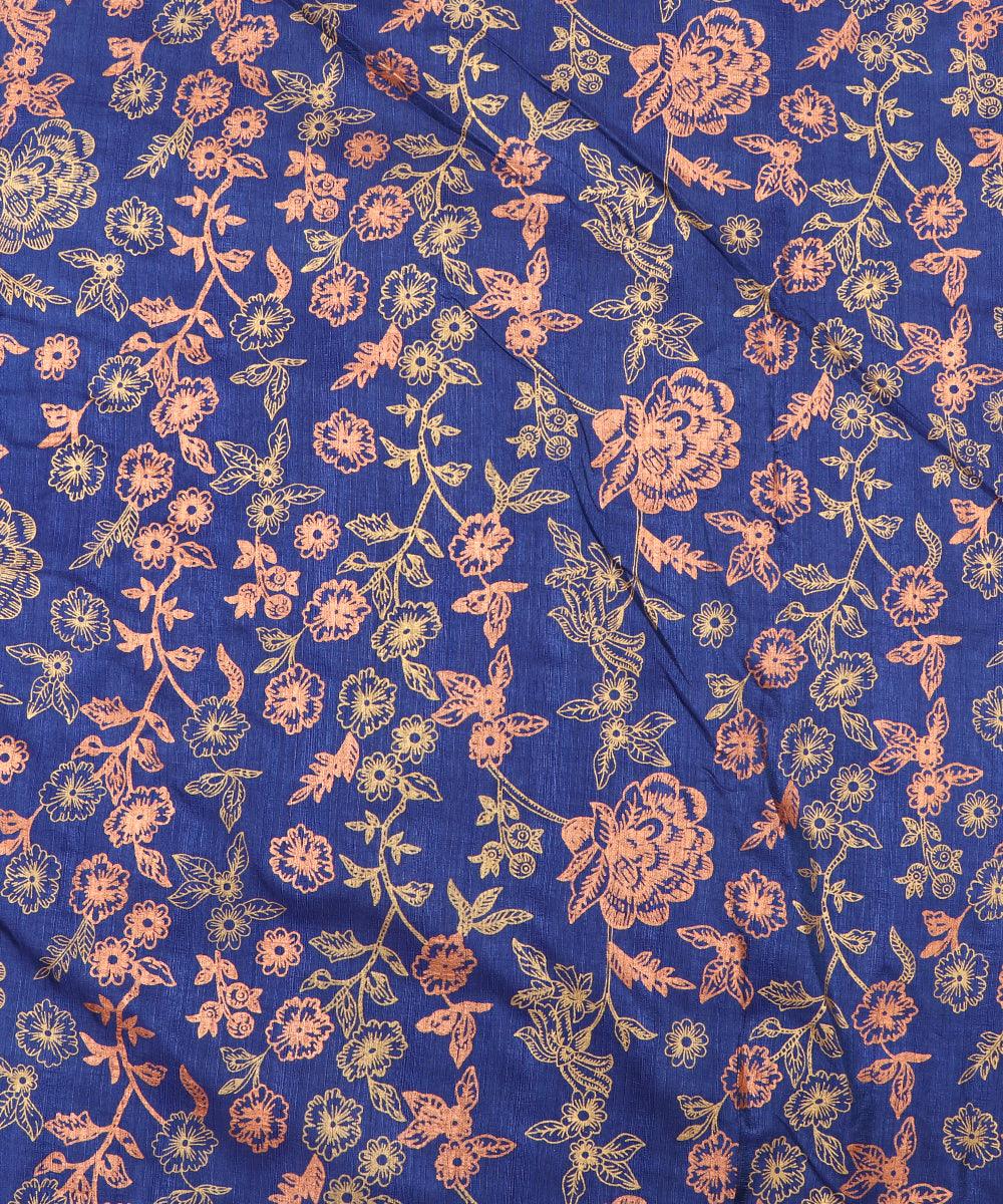blue floral pattern chanderi silk fabric