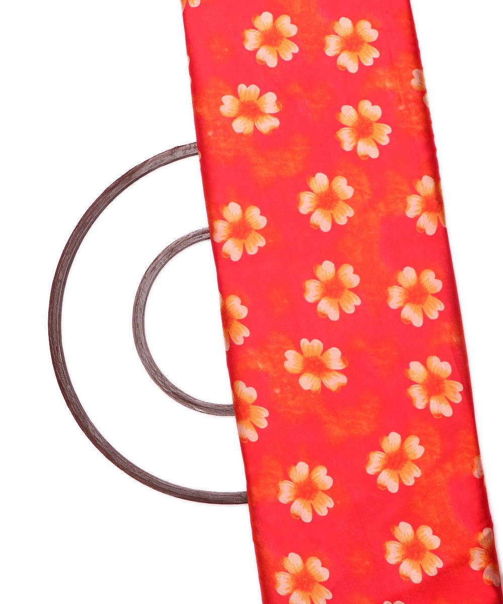 red orange floral print satin fabric