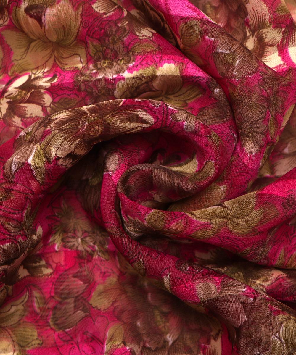 pink and brown floral print georgette fabric b103 4315