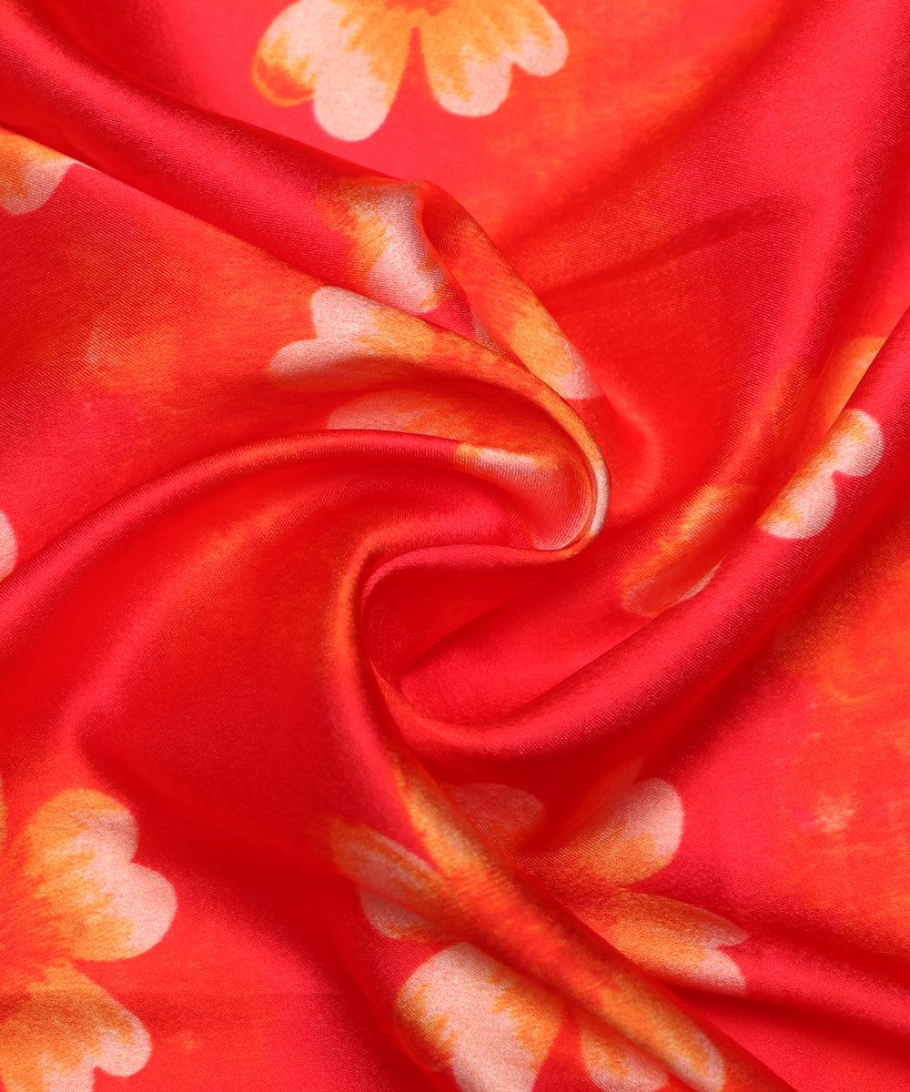 red orange floral print satin fabric