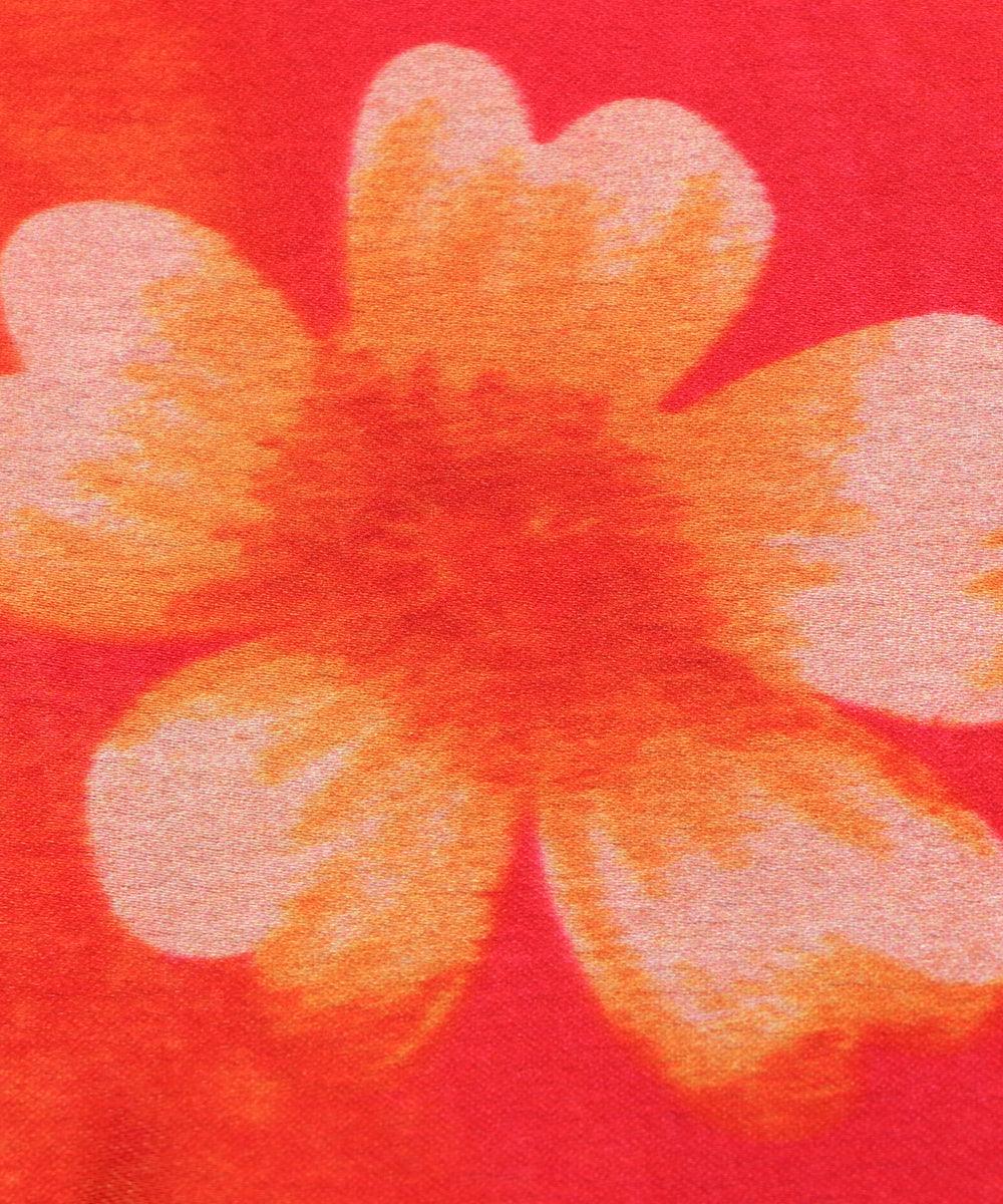 red orange floral print satin fabric
