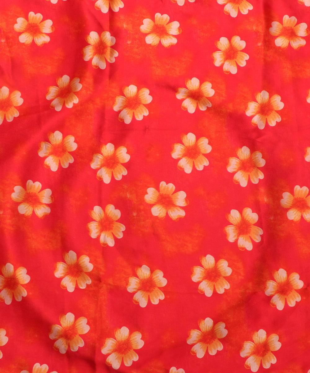 red orange floral print satin fabric