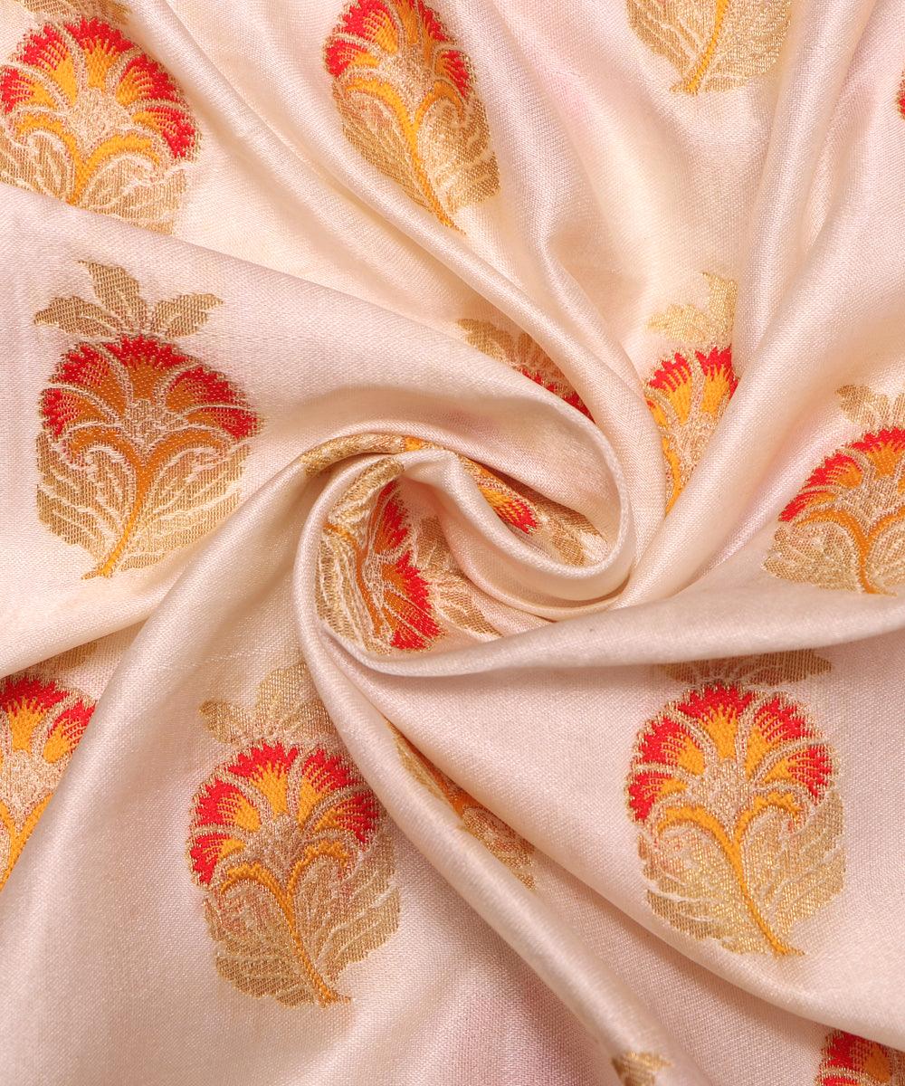 white and red floral pattern pure dyeable banarasi silk fabric b135 4281