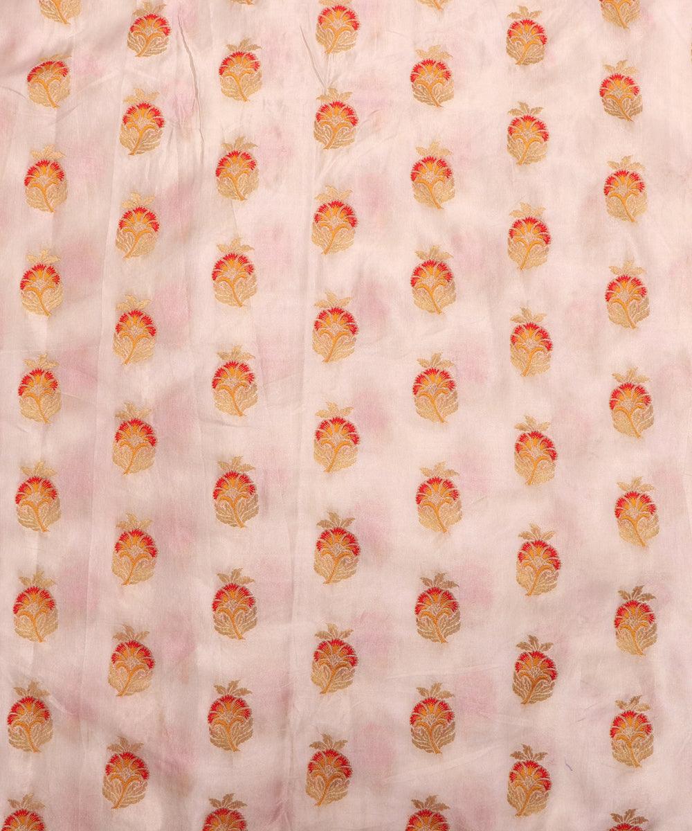 white and red floral pattern pure dyeable banarasi silk fabric b135 4281