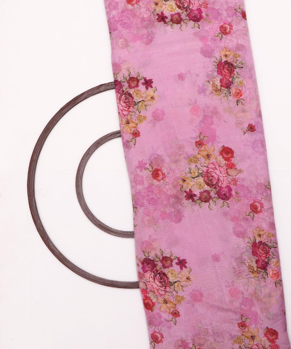 light pink and red floral print organza silk fabric