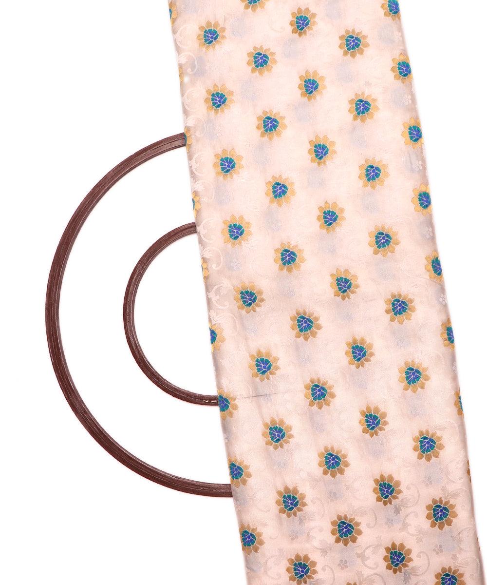 white and blue floral pattern pure dyeable banarasi silk fabric b135 4276
