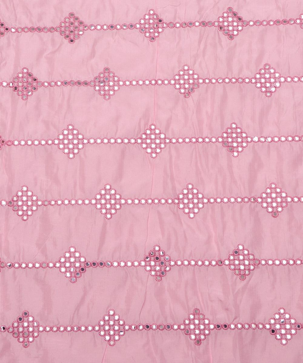 light pink mirror embroidery uppada silk fabric