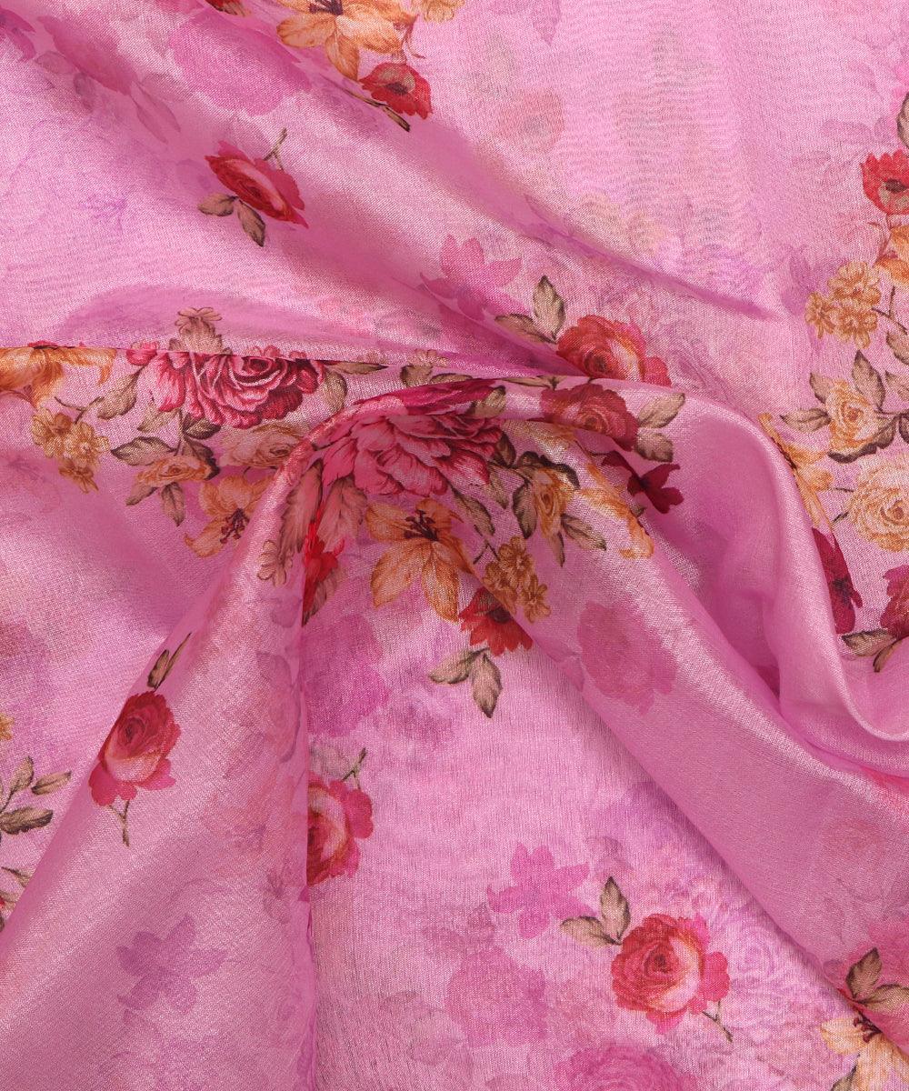 light pink and red floral print organza silk fabric
