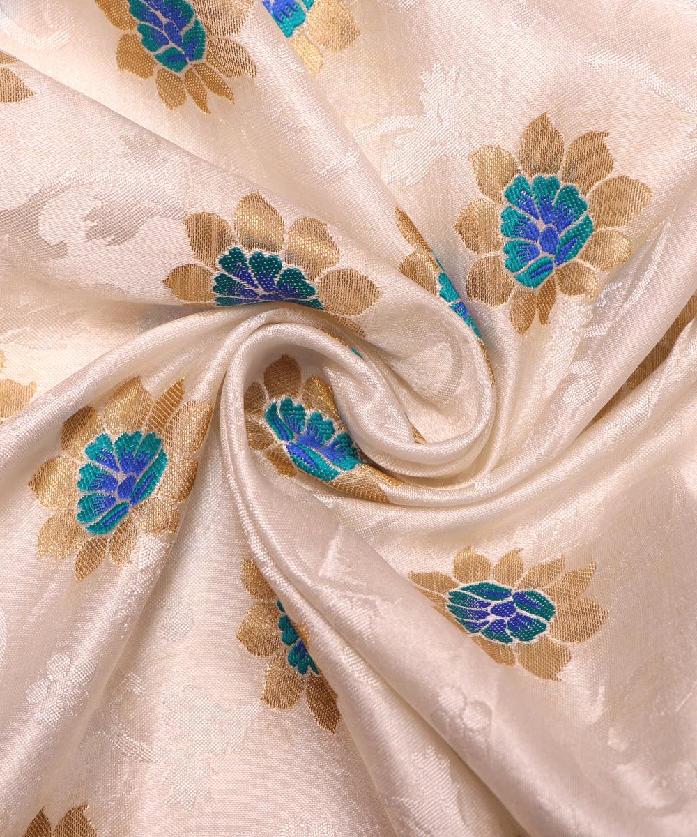 white and blue floral pattern pure dyeable banarasi silk fabric b135 4276