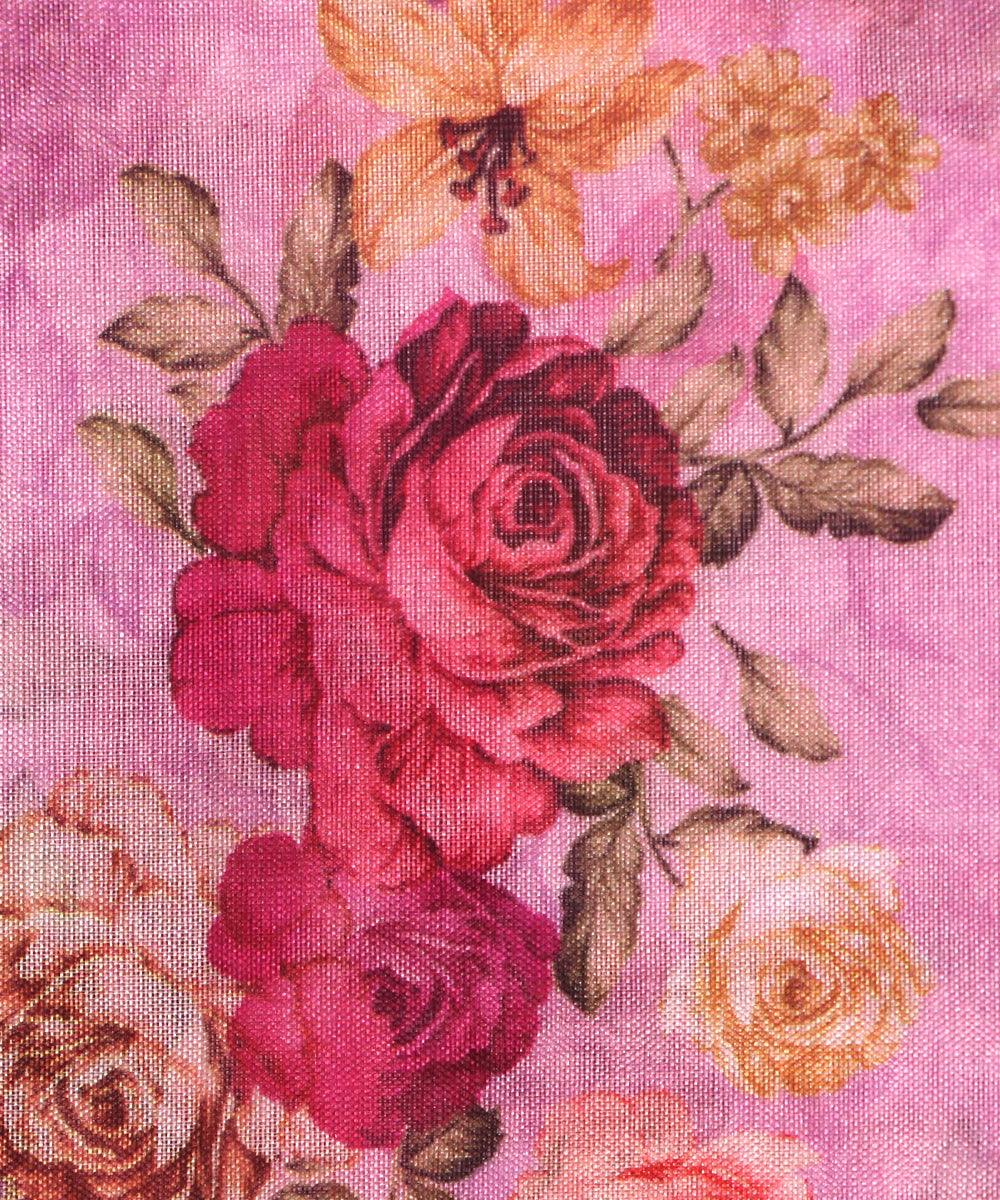 light pink and red floral print organza silk fabric