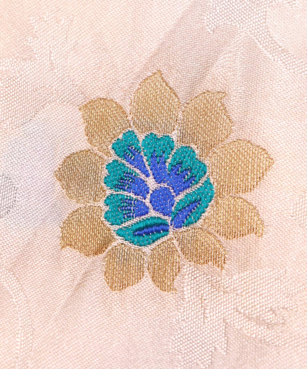 white and blue floral pattern pure dyeable banarasi silk fabric b135 4276