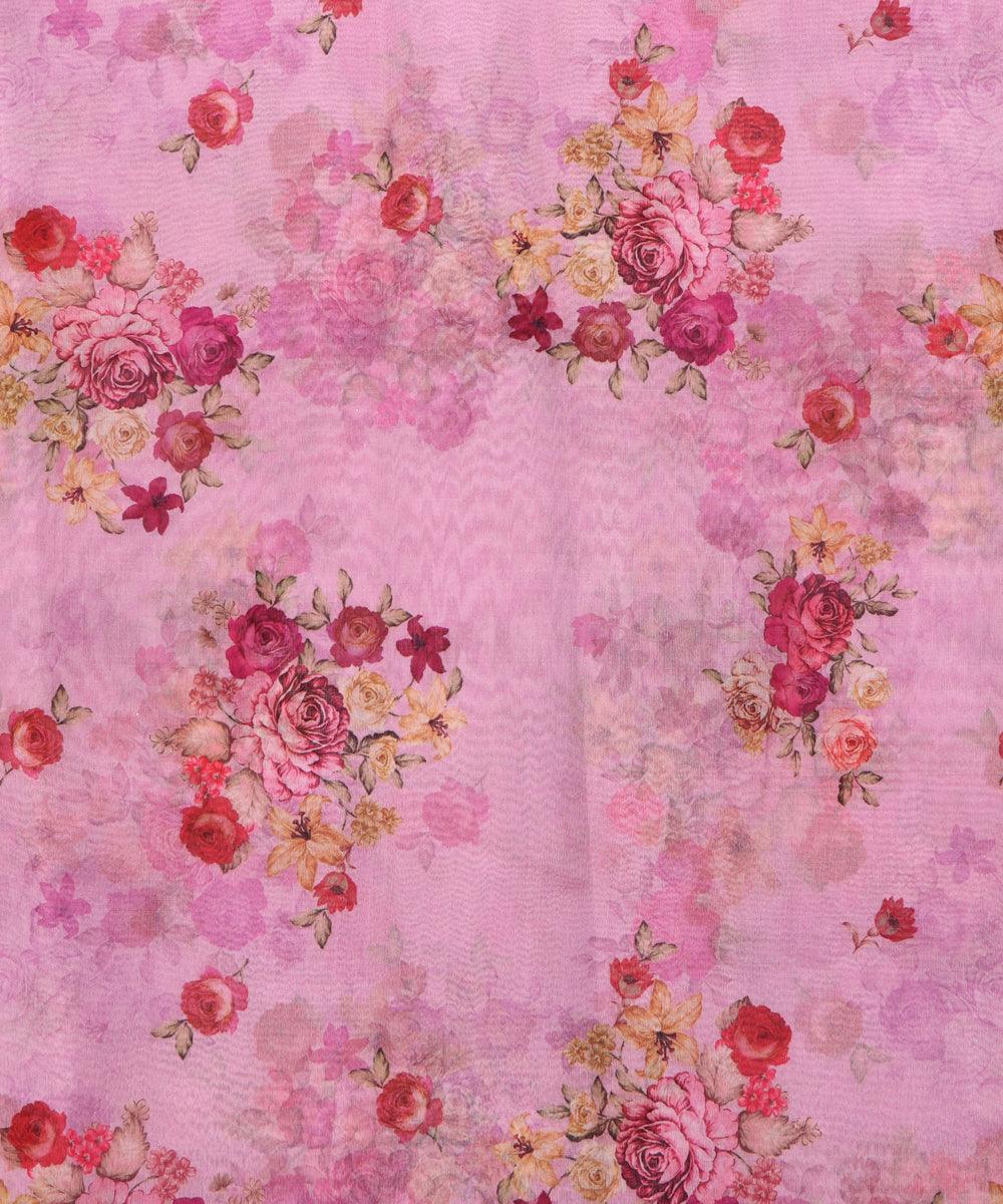 light pink and red floral print organza silk fabric