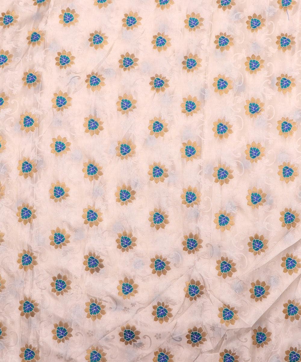 white and blue floral pattern pure dyeable banarasi silk fabric b135 4276