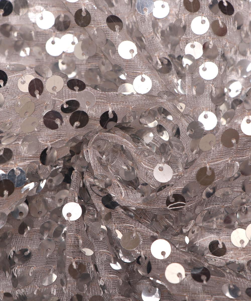 silver sequin net embroidery fabric