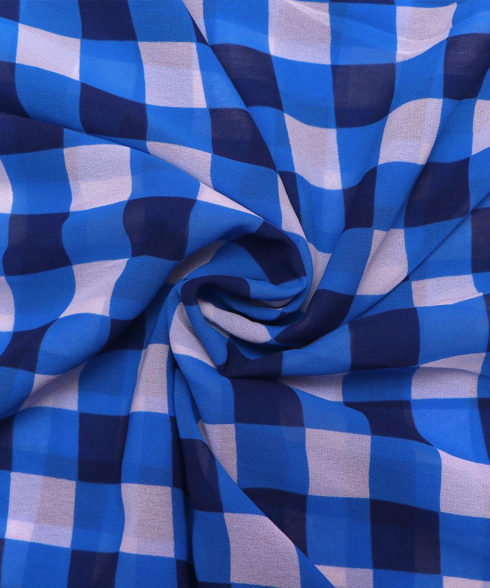 blue and white checks print georgette fabric b103 4298