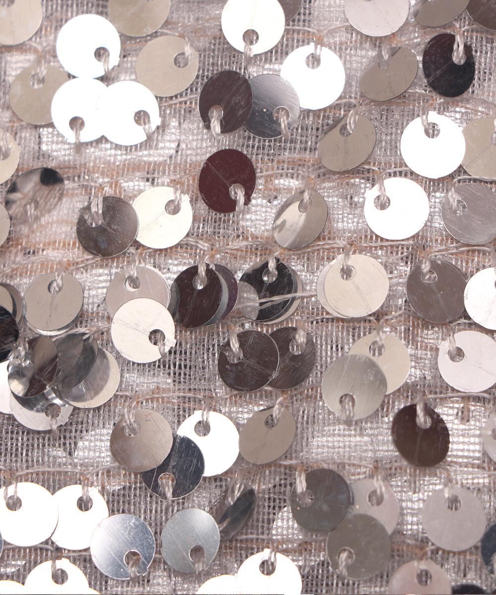 silver sequin net embroidery fabric