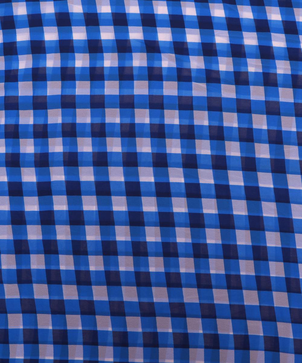 blue and white checks print georgette fabric b103 4298