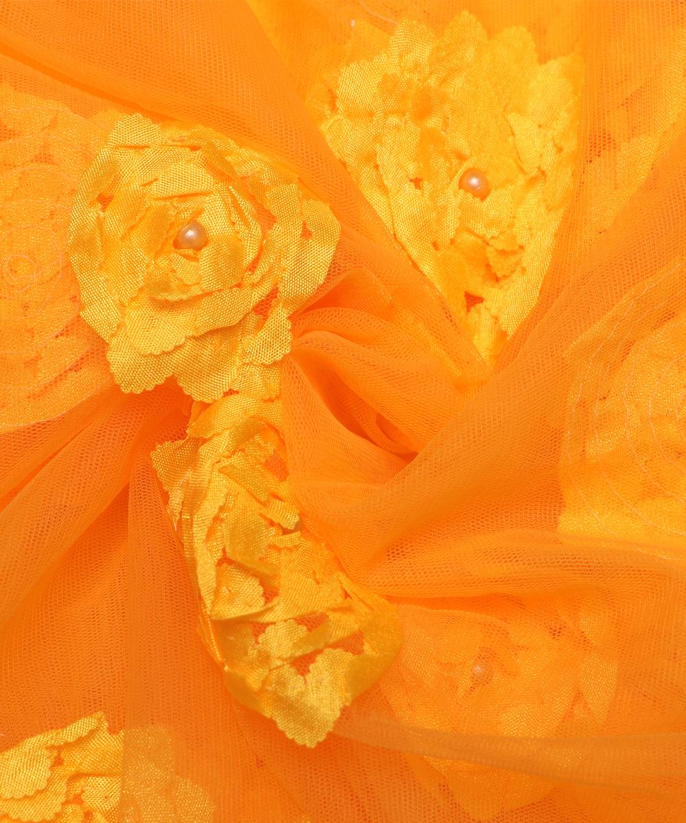 yellow floral net embroidery fabric b131 3473