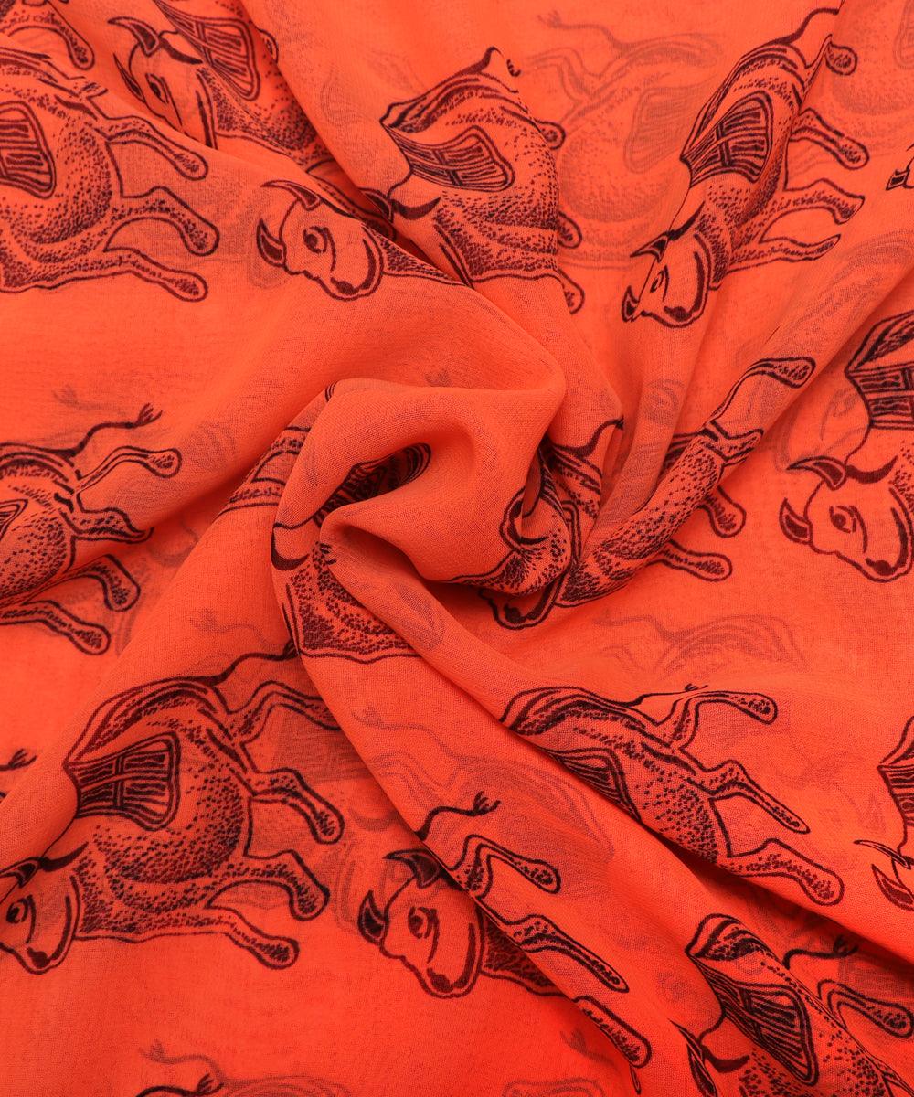 peach animal print georgette fabric