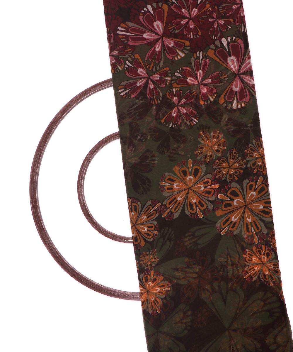 green and black floral print chiffon fabric b147 3945