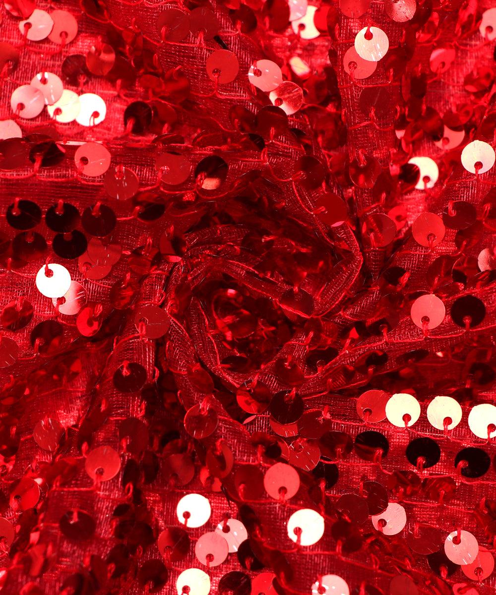 red sequin net embroidery fabric