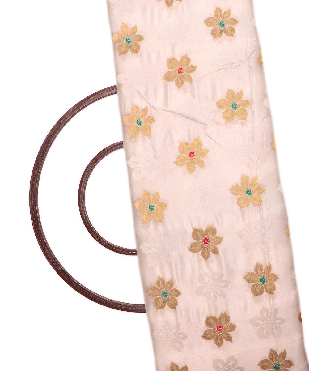 white and pink floral pattern pure dyeable banarasi silk fabric b135 4278
