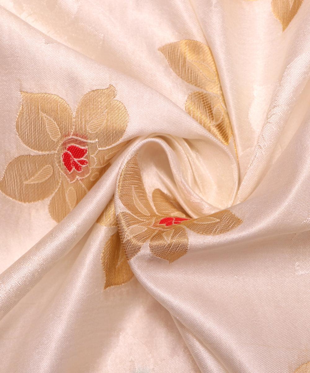 white and pink floral pattern pure dyeable banarasi silk fabric b135 4278