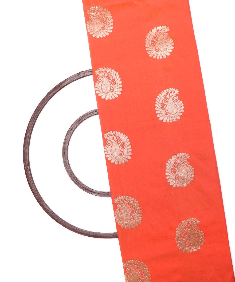 peach and golden paisley design brocade silk fabric