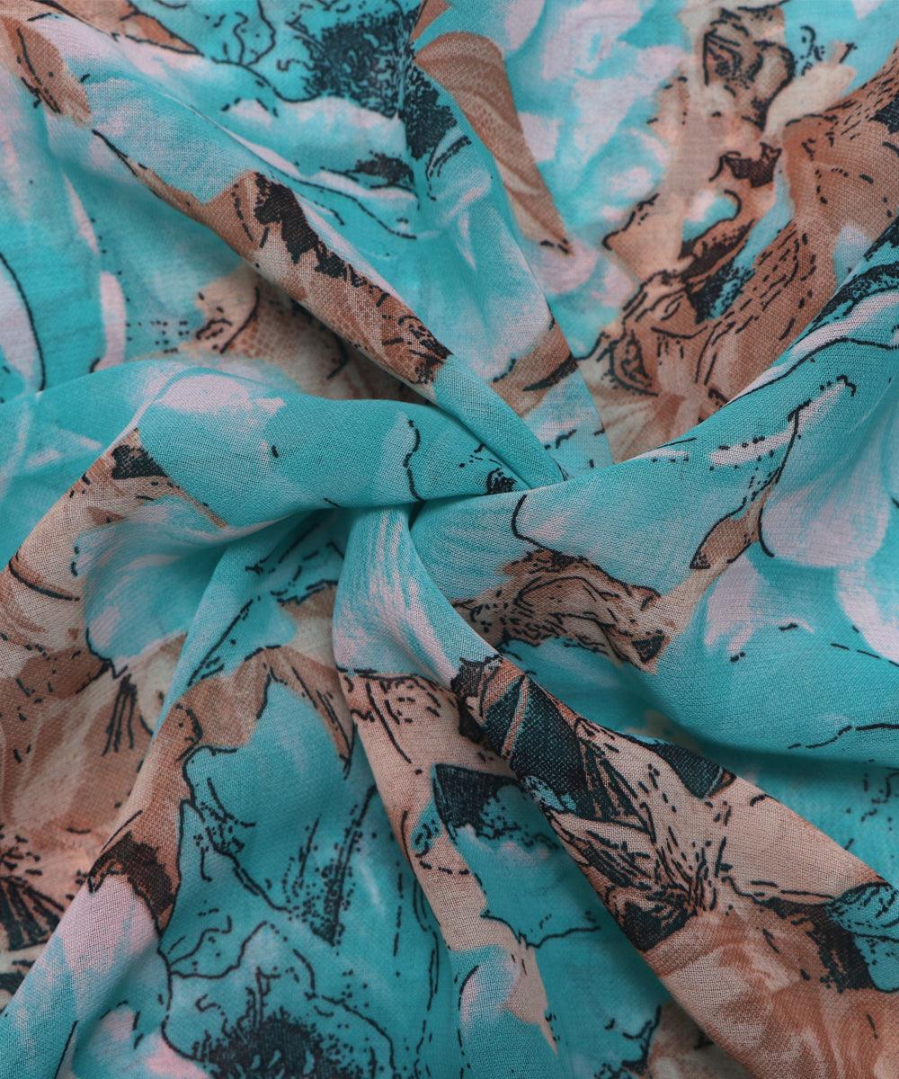 blue and brown floral print georgette fabric b103 4310