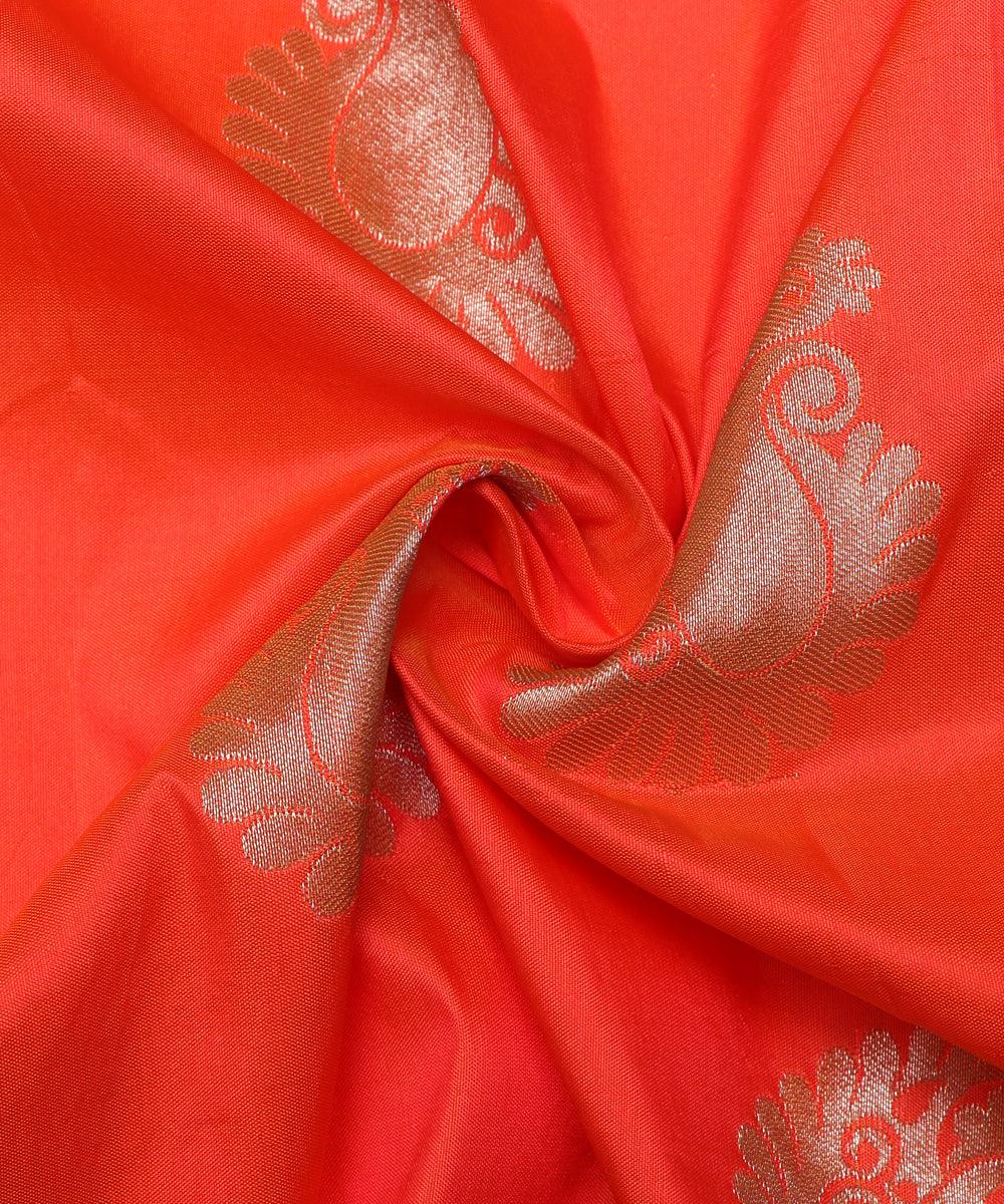 peach and golden paisley design brocade silk fabric