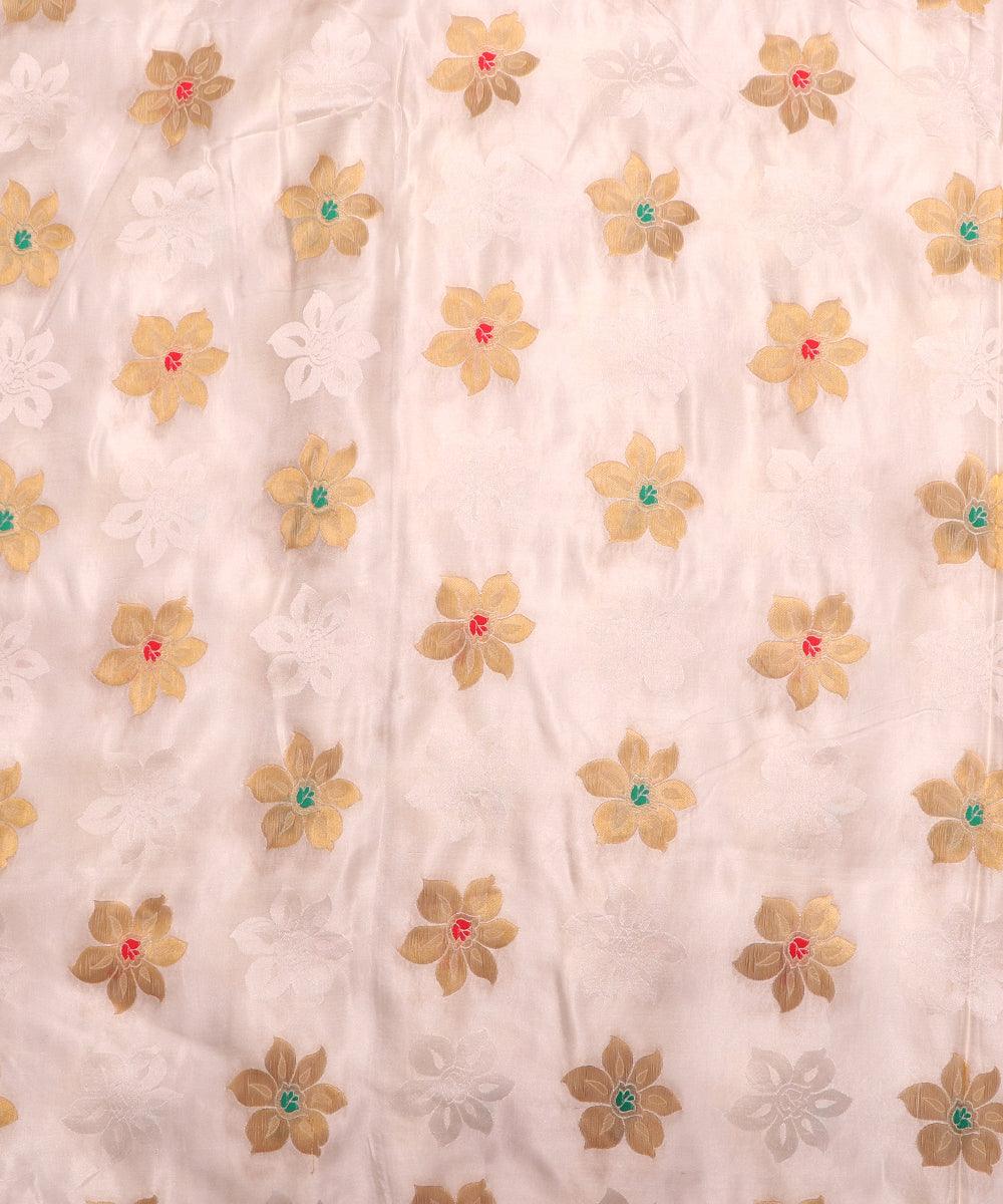 white and pink floral pattern pure dyeable banarasi silk fabric b135 4278