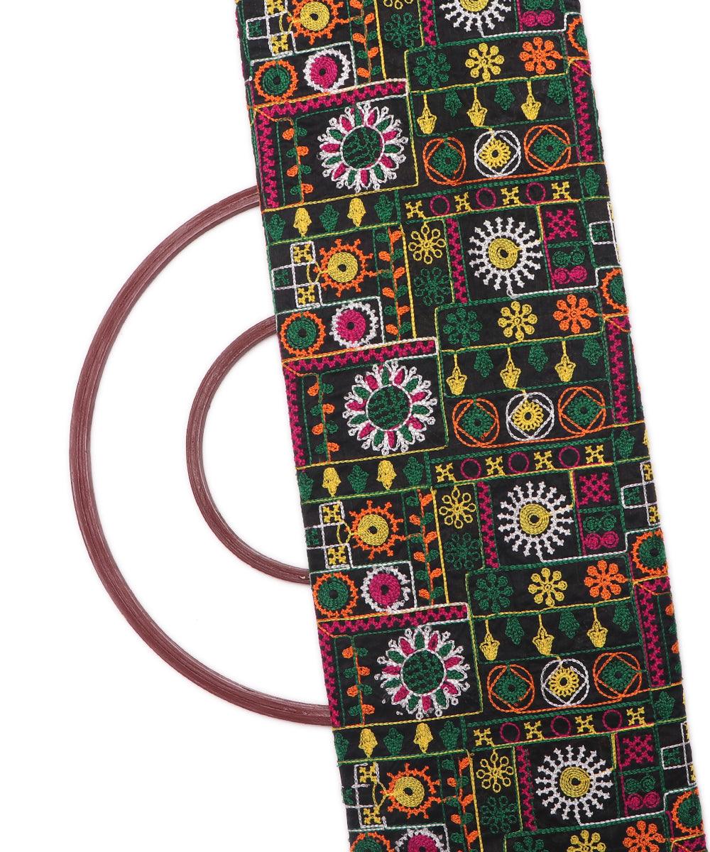 black raw silk embroidery fabric