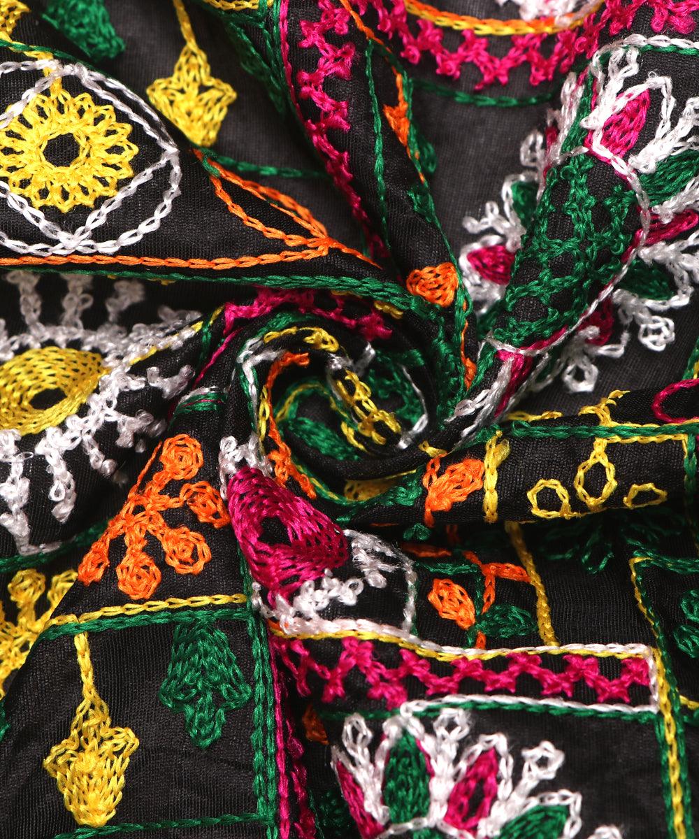 black raw silk embroidery fabric