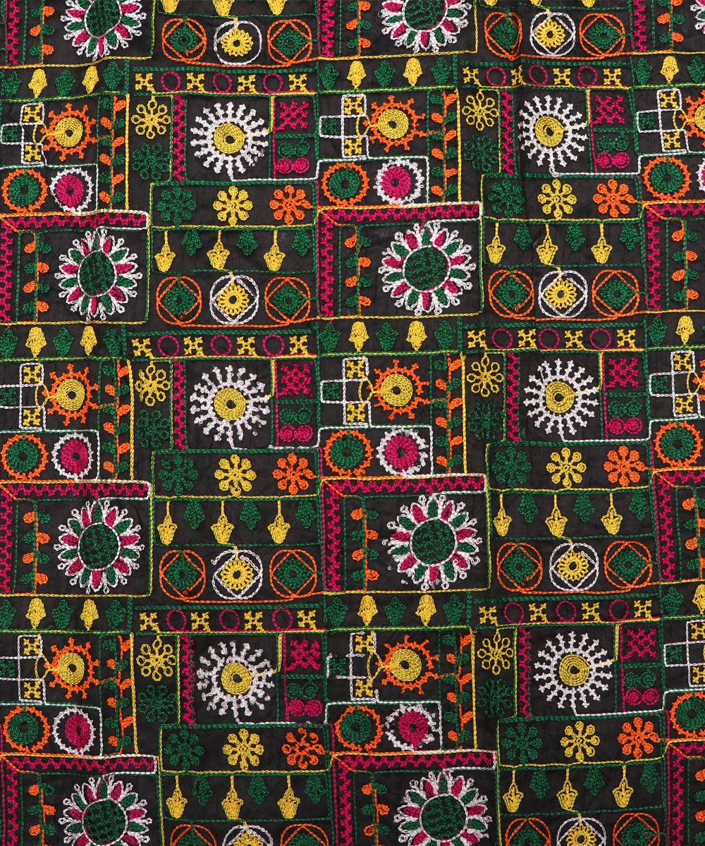 black raw silk embroidery fabric