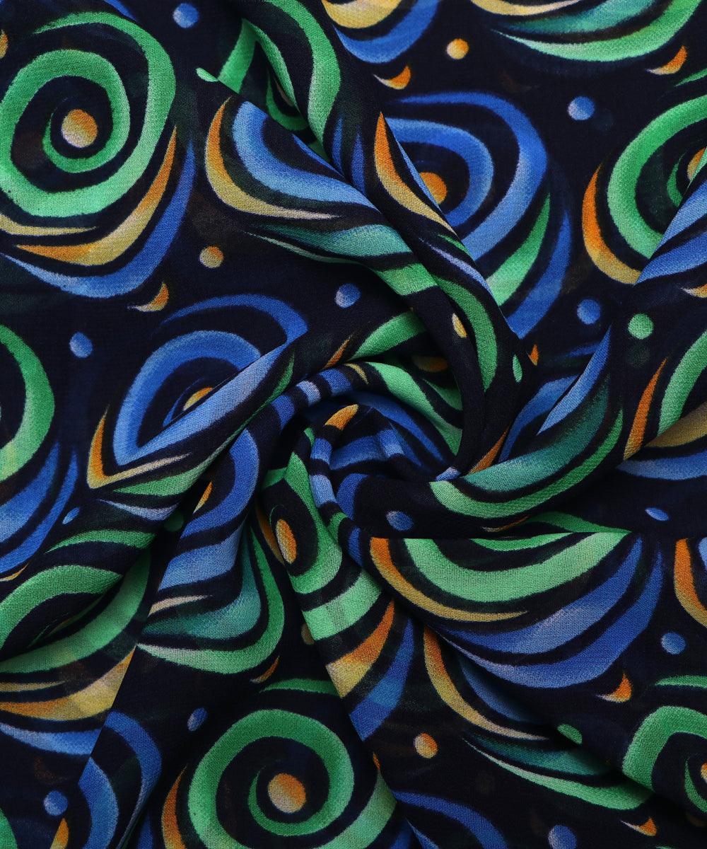 black and blue geometric print georgette fabric b103 4304