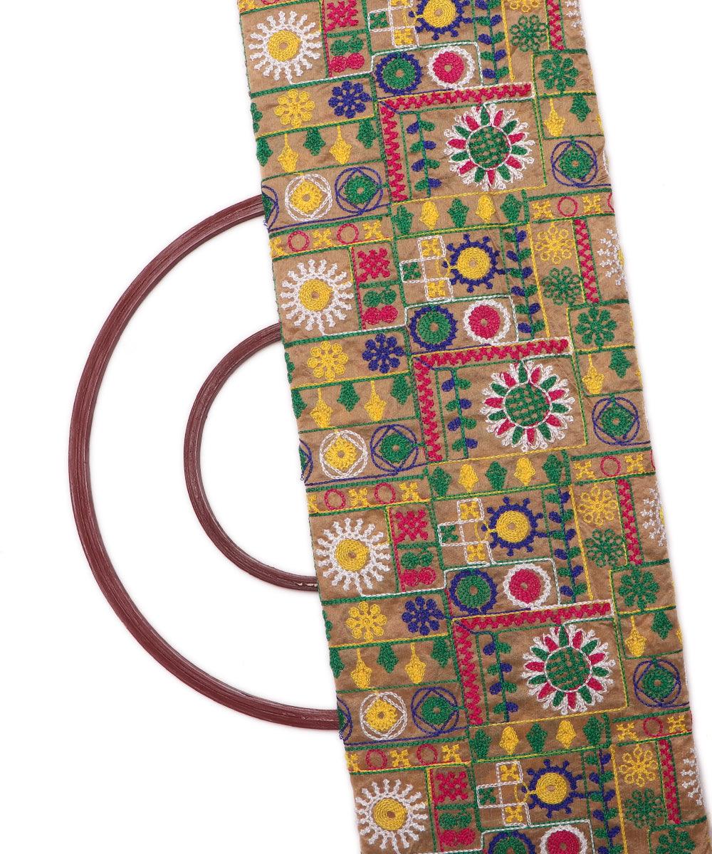 golden raw silk embroidery fabric