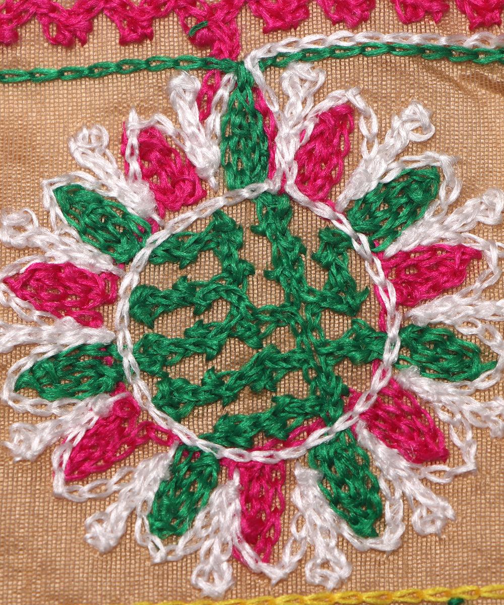 golden raw silk embroidery fabric