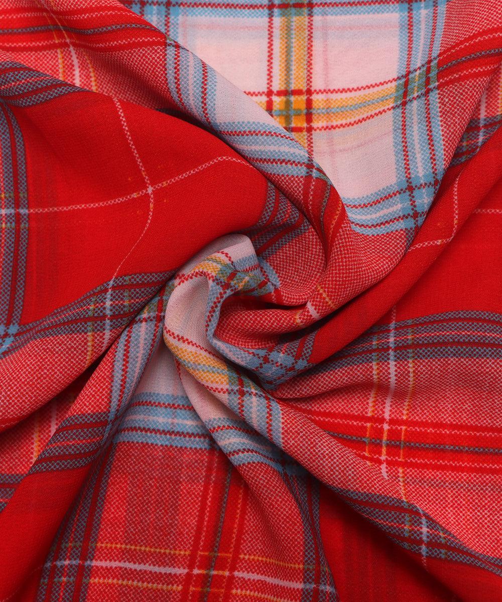 red and white checks print georgette fabric b103 4306