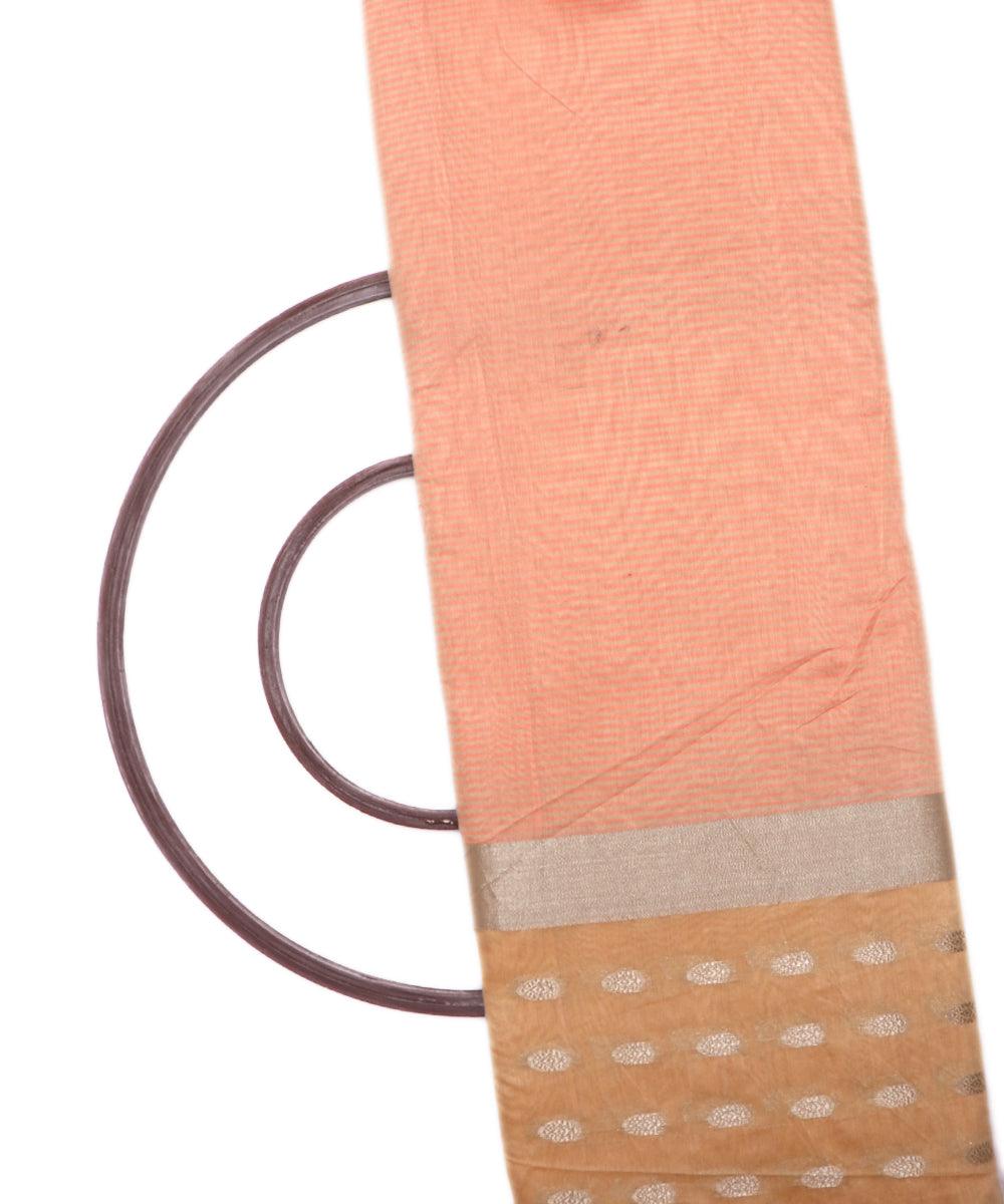 peach polka pattern chanderi silk fabric