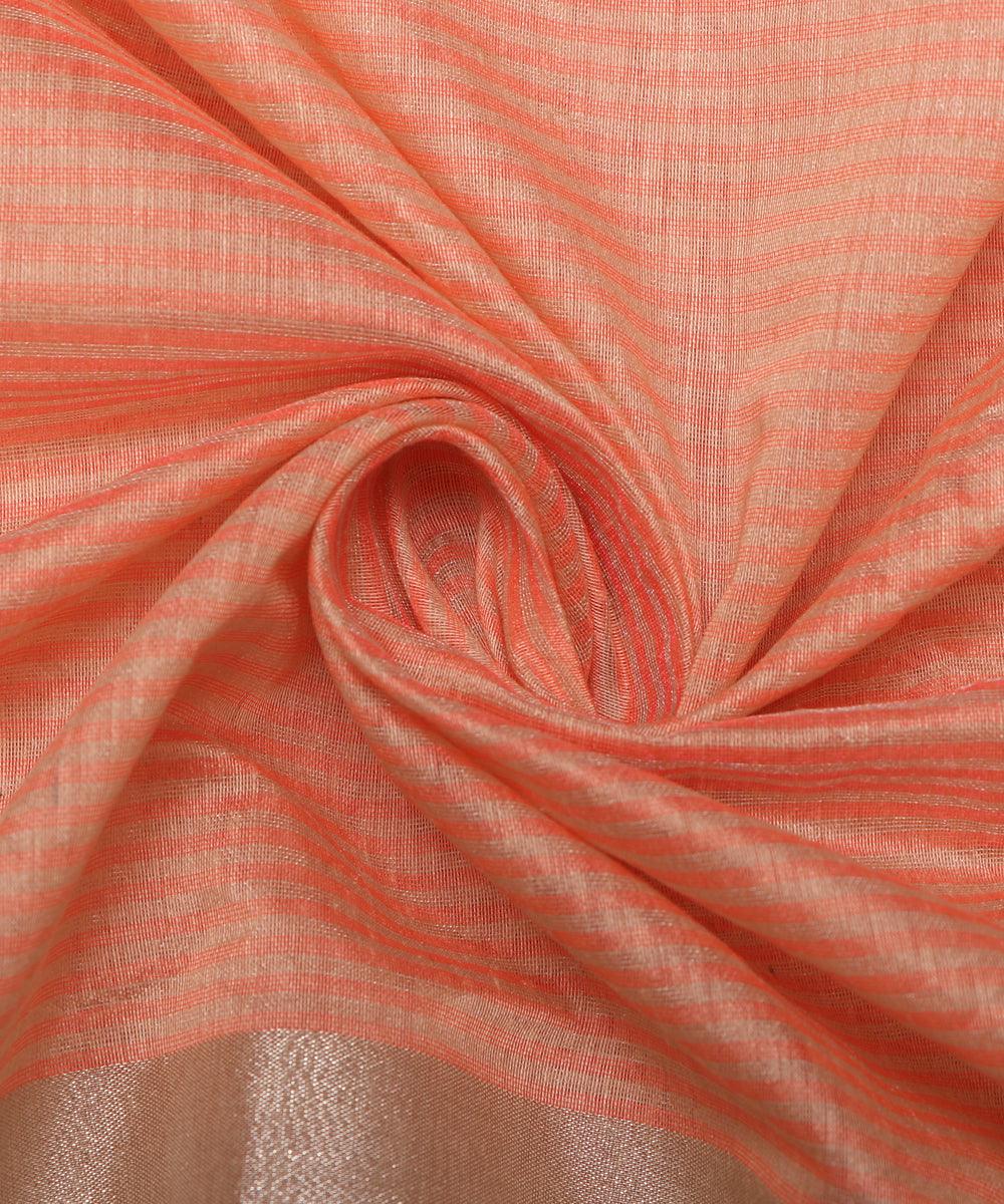 peach polka pattern chanderi silk fabric
