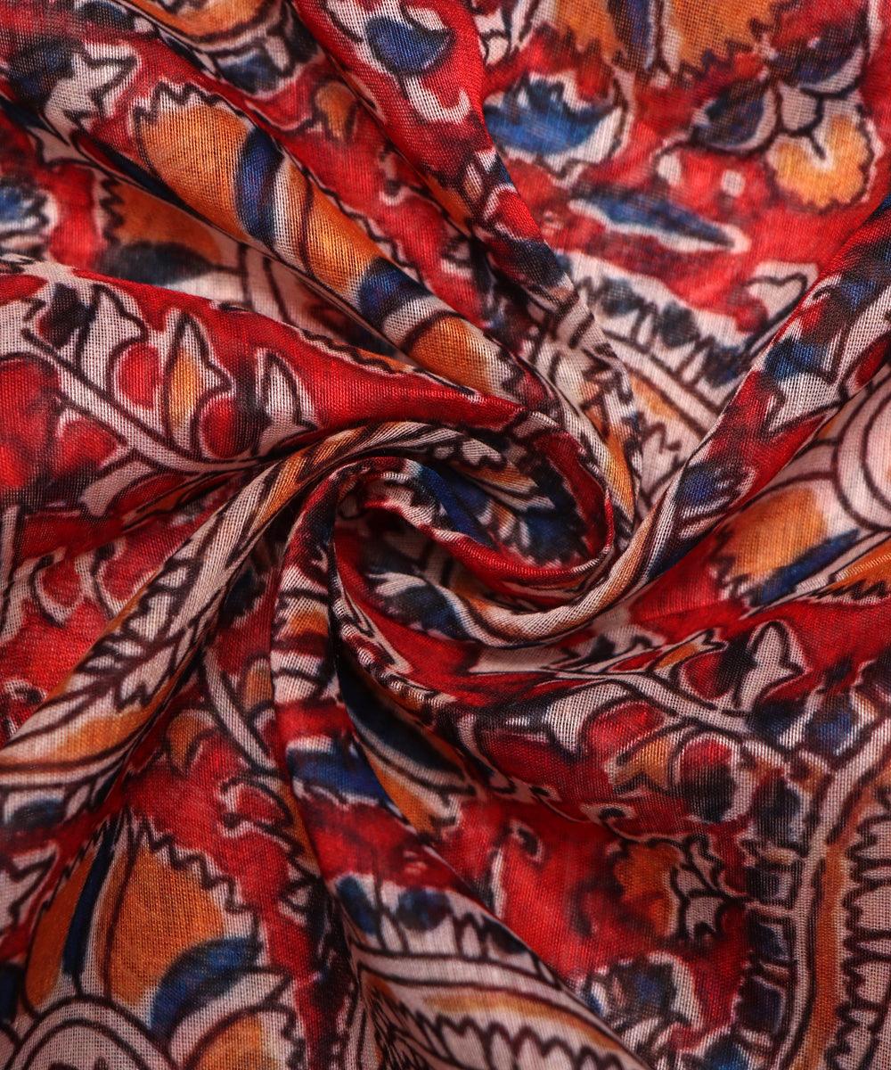rust red paisley floral pattern chanderi silk fabric