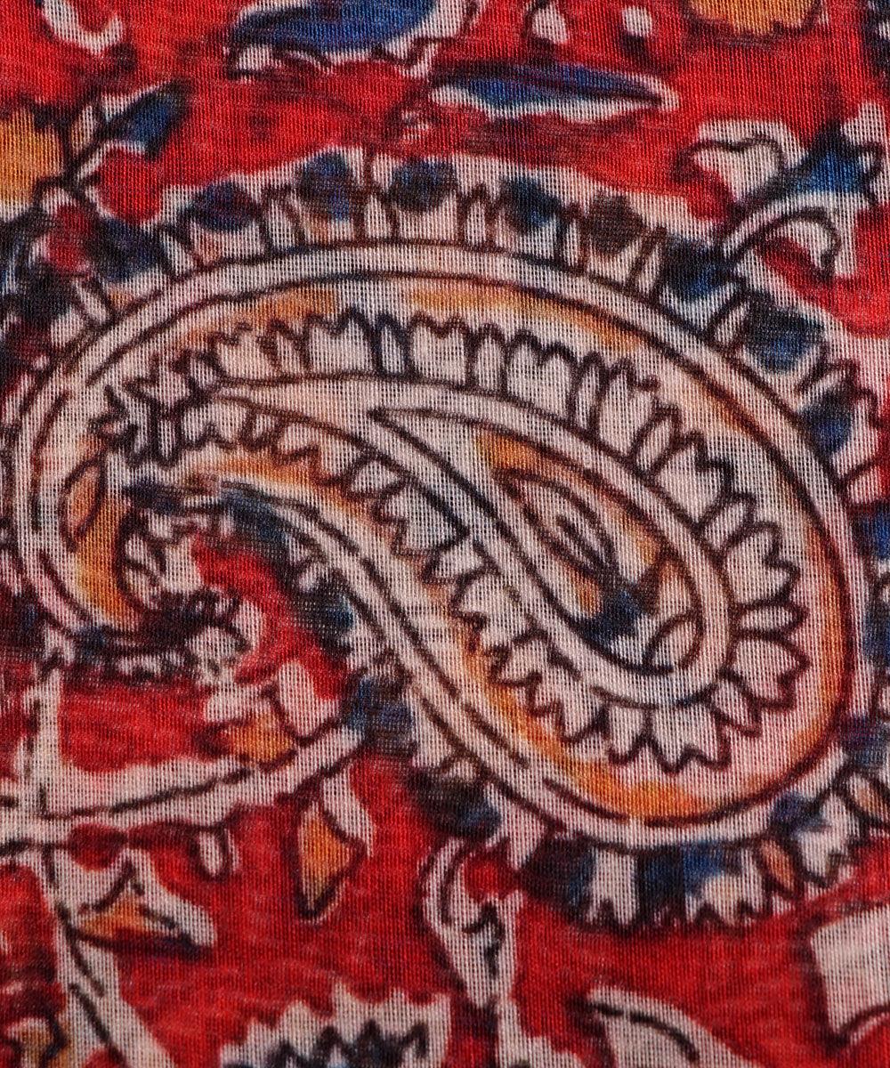 rust red paisley floral pattern chanderi silk fabric