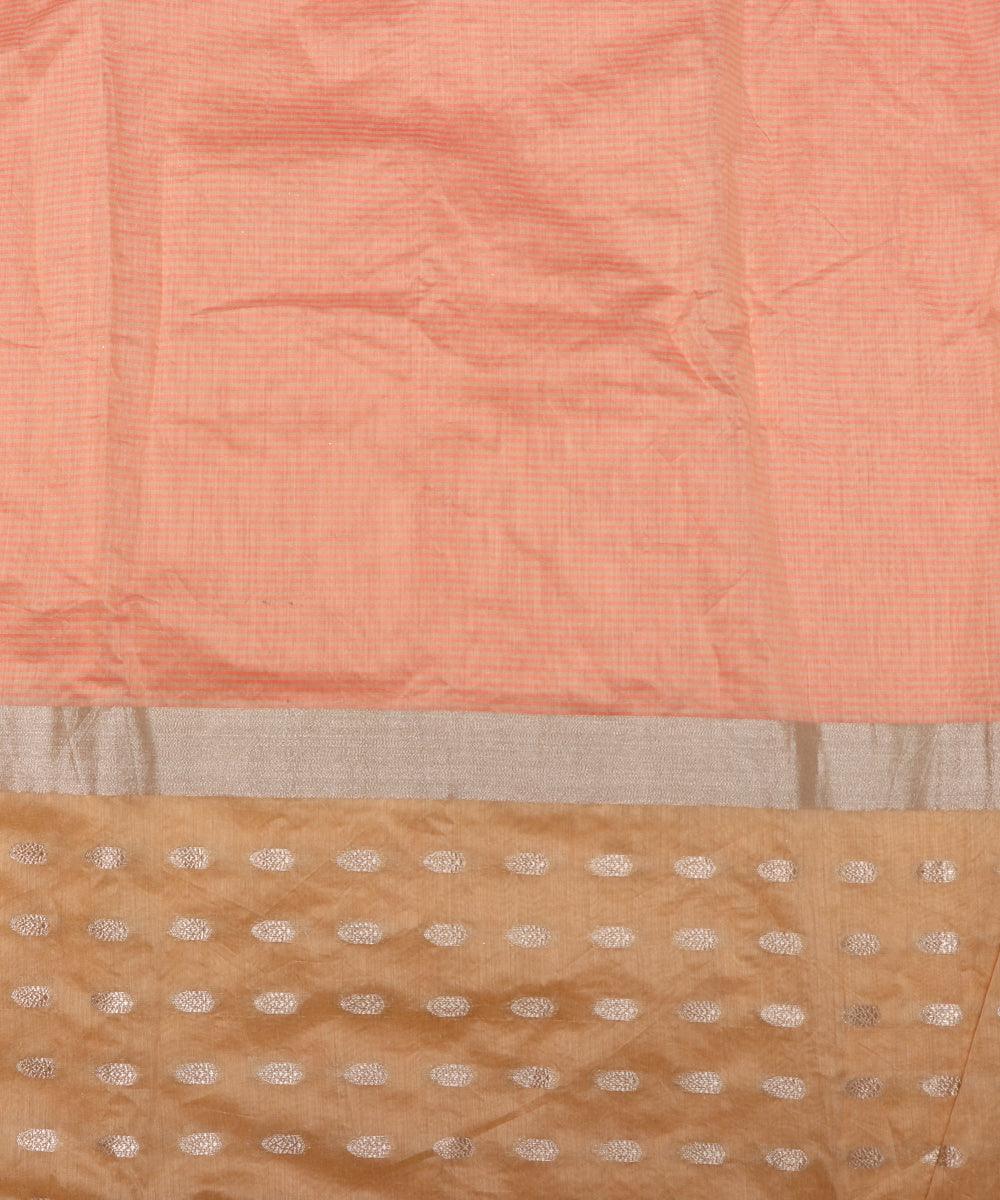 peach polka pattern chanderi silk fabric