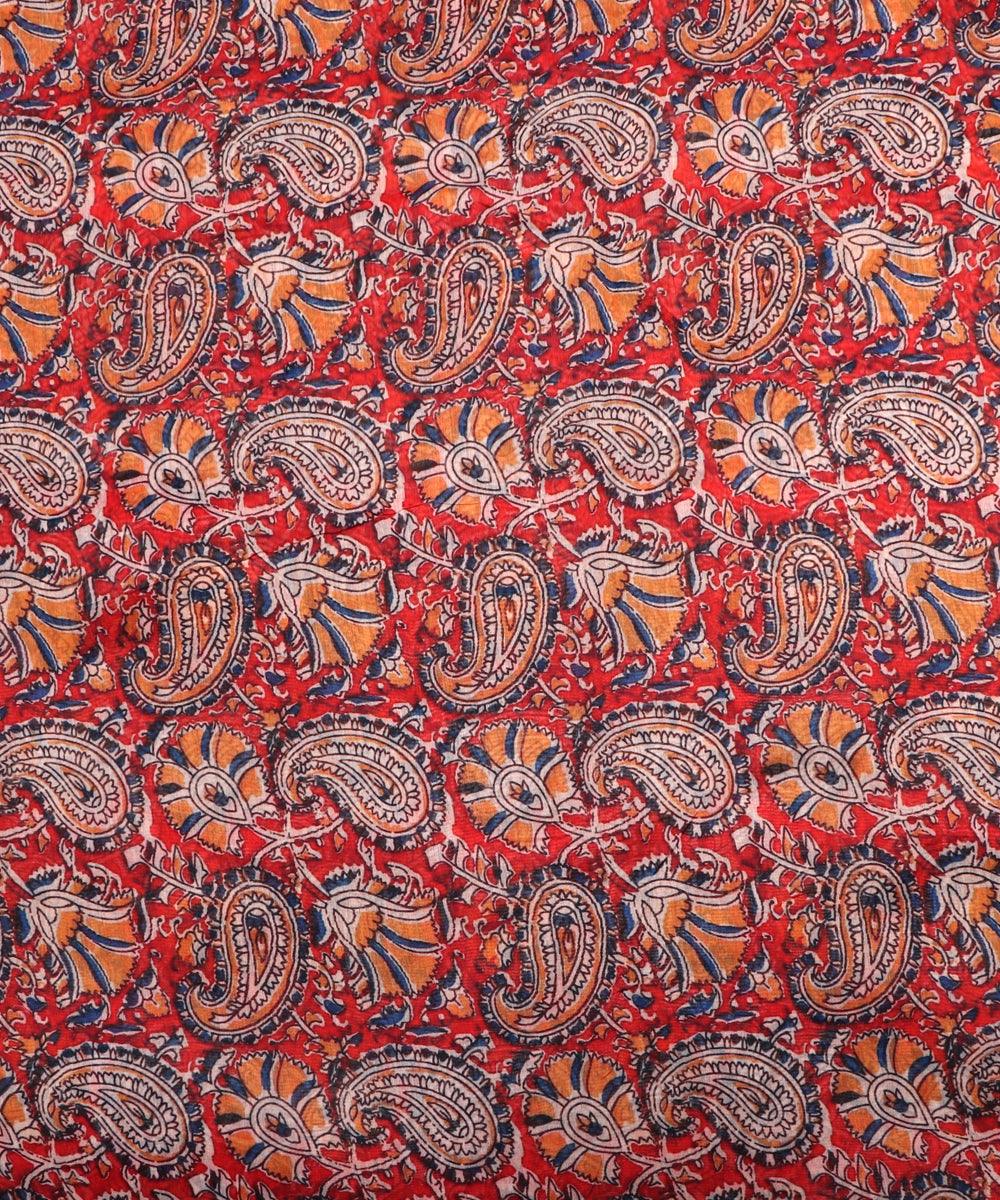 rust red paisley floral pattern chanderi silk fabric