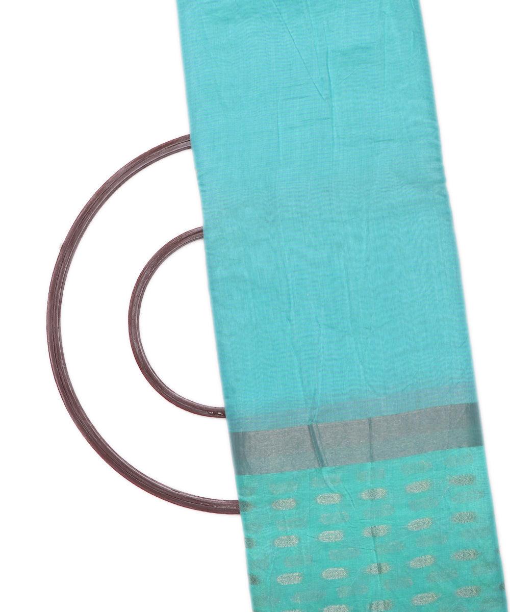 blue polka pattern chanderi silk fabric