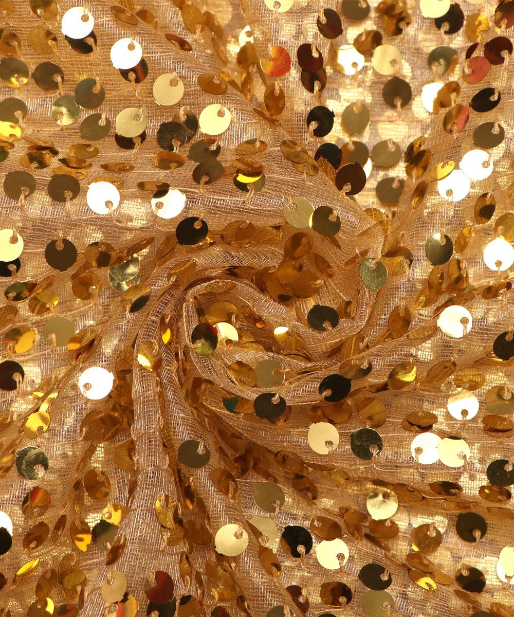 golden sequin net embroidery fabric