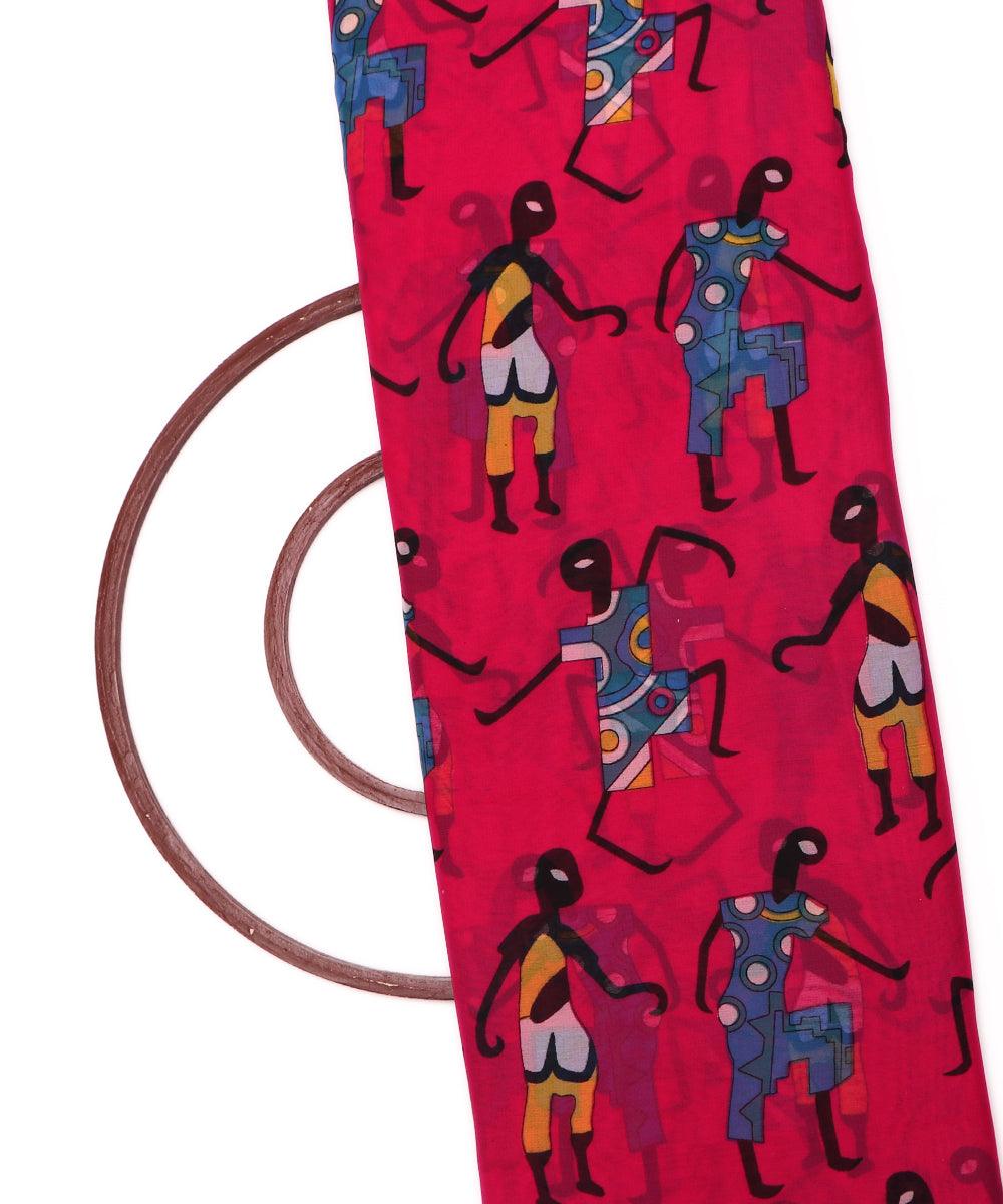 magenta warli print georgette fabric
